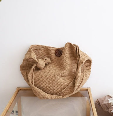 Wool straw single shoulder bag female autumn and winter new Korean version of chic retro super fire wild handmade beach bag shopping bag greenroot living