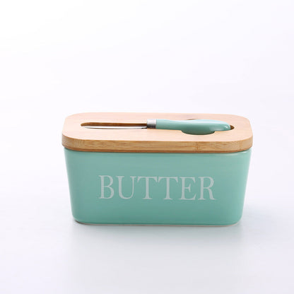 Butter Box Sealed Can Butter Bamboo Cover Cheese With Knife greenroot living