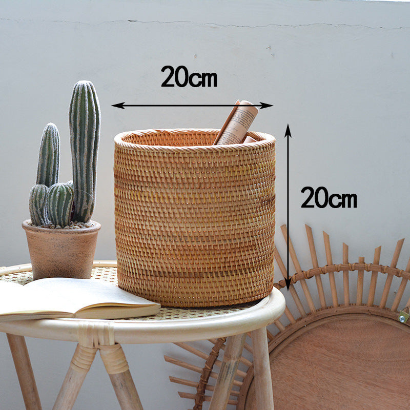 Vietnam Hand-woven Rattan Coffee Table Desk Remote Control Debris Storage Basket Round Storage Bucket greenroot living