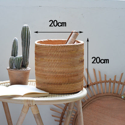 Vietnam Hand-woven Rattan Coffee Table Desk Remote Control Debris Storage Basket Round Storage Bucket greenroot living