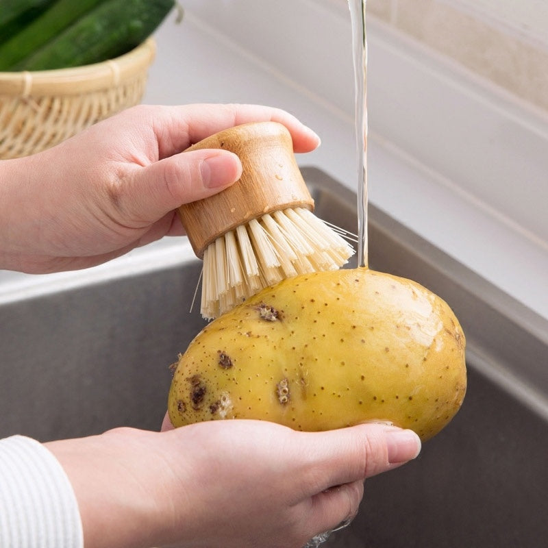 Bamboo handle round head cleaning brush greenroot living