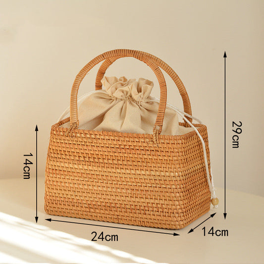 Storage Picnic Outing Basket Hand-woven Rattan Handbag greenroot living