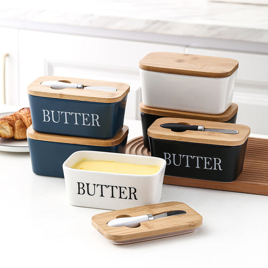 Butter Box Sealed Can Butter Bamboo Cover Cheese With Knife greenroot living