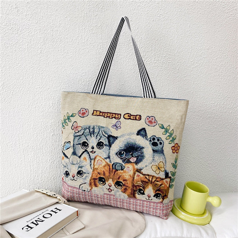 Shopping Bag Cartoon Embroidered Large Shoulder  For Women