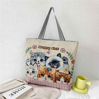 Shopping Bag Cartoon Embroidered Large Shoulder  For Women