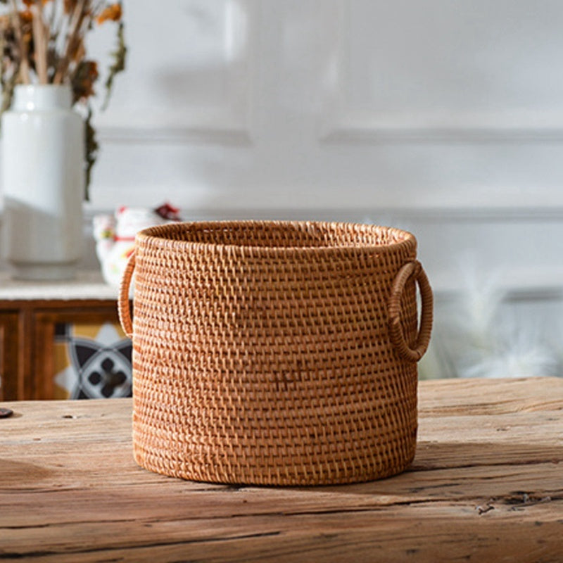 Vietnam Hand-woven Rattan Coffee Table Desk Remote Control Debris Storage Basket Round Storage Bucket greenroot living