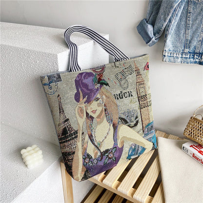 Shopping Bag Cartoon Embroidered Large Shoulder  For Women