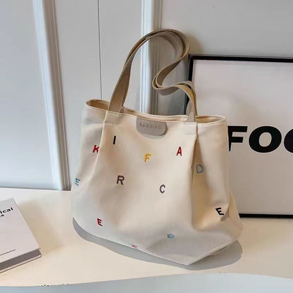 Embroidered Letter Handbag Solid Color Shoulder Tote Bag greenroot living