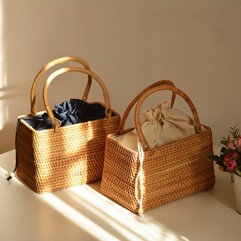 Storage Picnic Outing Basket Hand-woven Rattan Handbag greenroot living