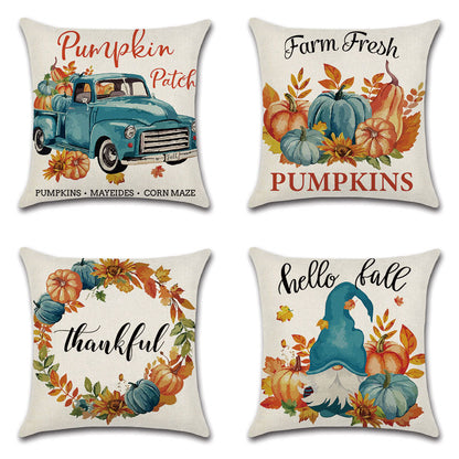 Pillowcase Linen Pumpkin Cartoon Car Thanksgiving Wreath greenroot living