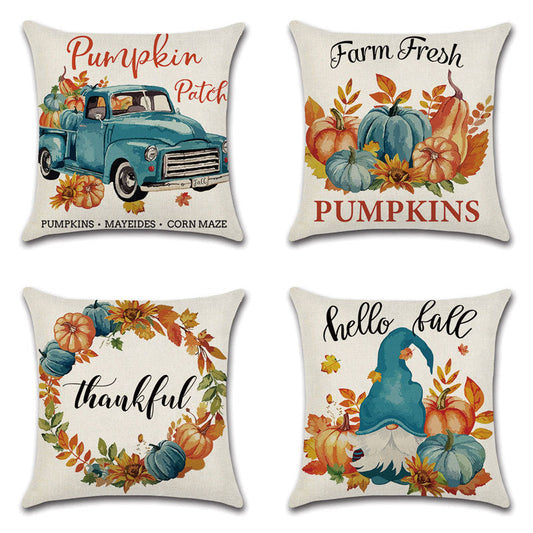 Pillowcase Linen Pumpkin Cartoon Car Thanksgiving Wreath greenroot living