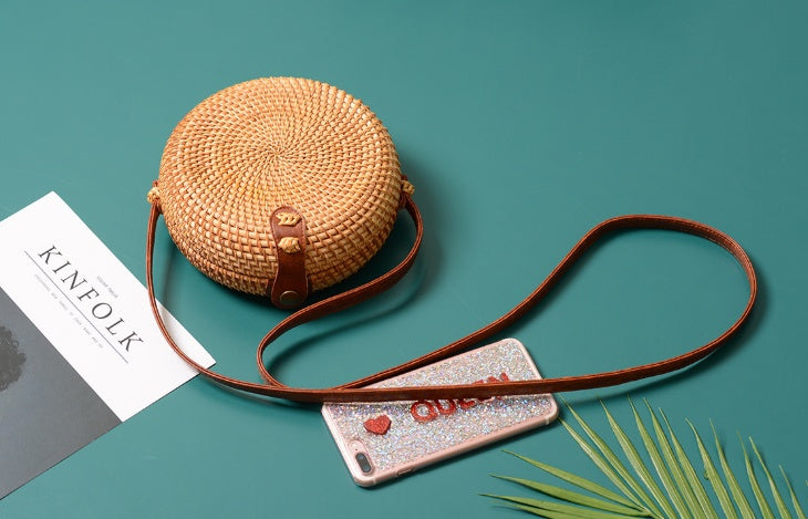 Rattan bag ins diagonal mini bag Sen basket basket tweezers retro literary hand-woven leather buckle bag greenroot living