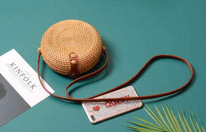 Rattan bag ins diagonal mini bag Sen basket basket tweezers retro literary hand-woven leather buckle bag greenroot living