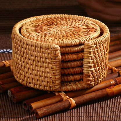 Autumn Rattan Woven Square Coaster Set, Potholder Pot Mat, Purple Sand Pot Holder greenroot living