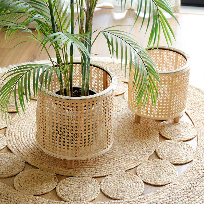 Handmade Woven Flower Pot Bamboo Green Plant Flower Stand Floor Ornaments Decoration greenroot living