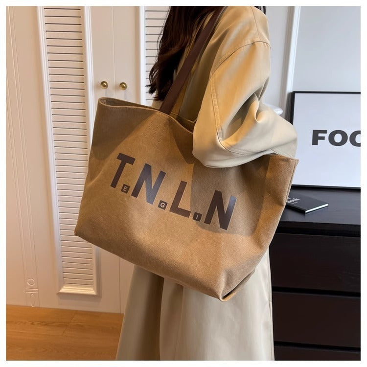 Letter Printed Totes Fashion Large Capacity Canvas Bags For Women All-match Handbag Commuting Shoulder Bag For College Students greenroot living