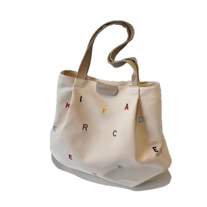 Embroidered Letter Handbag Solid Color Shoulder Tote Bag greenroot living
