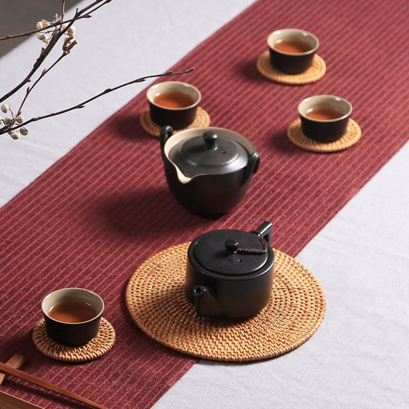 Autumn Rattan Woven Square Coaster Set, Potholder Pot Mat, Purple Sand Pot Holder greenroot living