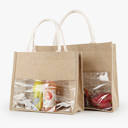 Retro Linen Eco-friendly Transparent Large-capacity Handbag greenroot living