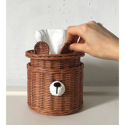 Children's Room Rattan Bear Head Tissue Box greenroot living
