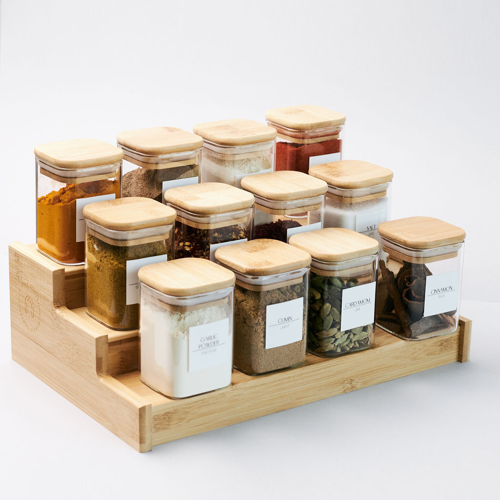 bamboo storage jars with lids, 12-piece Set With Bamboo Cover greenroot living