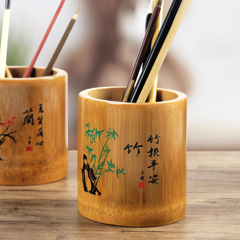 Bamboo Round Pen Container Office Desktop Creativity Ornaments greenroot living