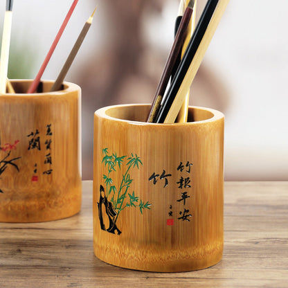 Bamboo Round Pen Container Office Desktop Creativity Ornaments greenroot living