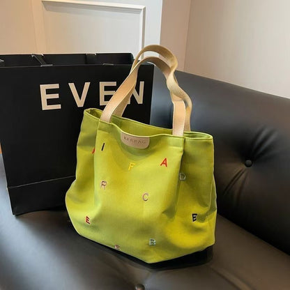 Embroidered Letter Handbag Solid Color Shoulder Tote Bag greenroot living