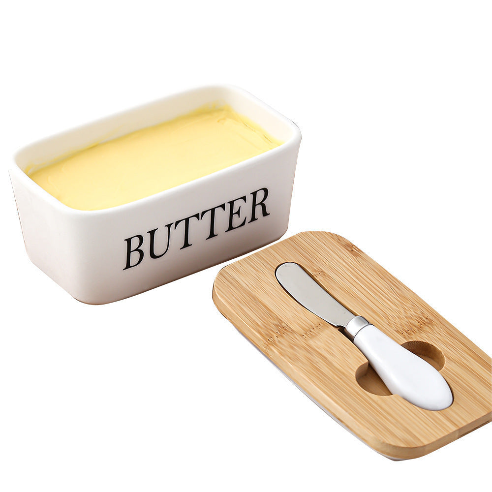 Butter Box Sealed Can Butter Bamboo Cover Cheese With Knife greenroot living