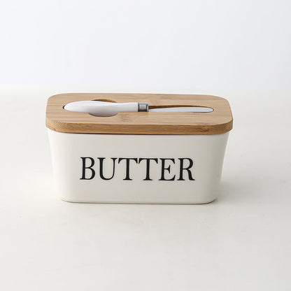 Butter Box Sealed Can Butter Bamboo Cover Cheese With Knife greenroot living