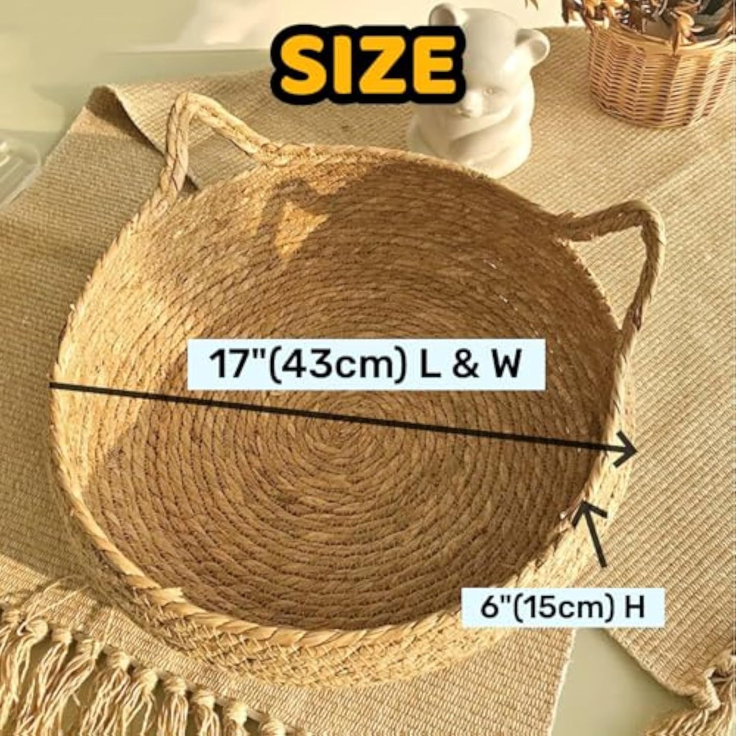 Natural Woven Cat Bed With Soft Cushion, Handmade Braided Cattail Leaf Pet House, Eco-Friendly Straw Nest