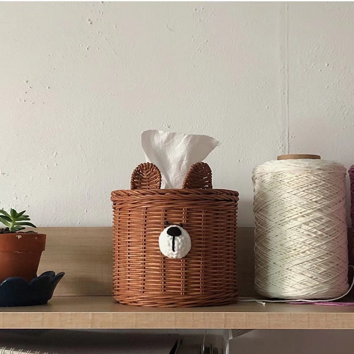 Children's Room Rattan Bear Head Tissue Box greenroot living