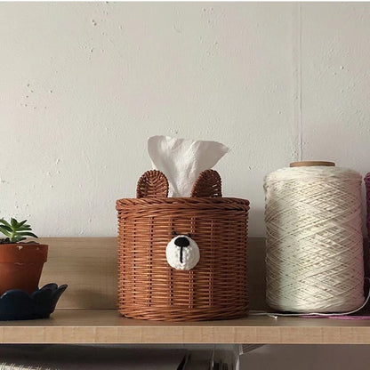 Children's Room Rattan Bear Head Tissue Box greenroot living