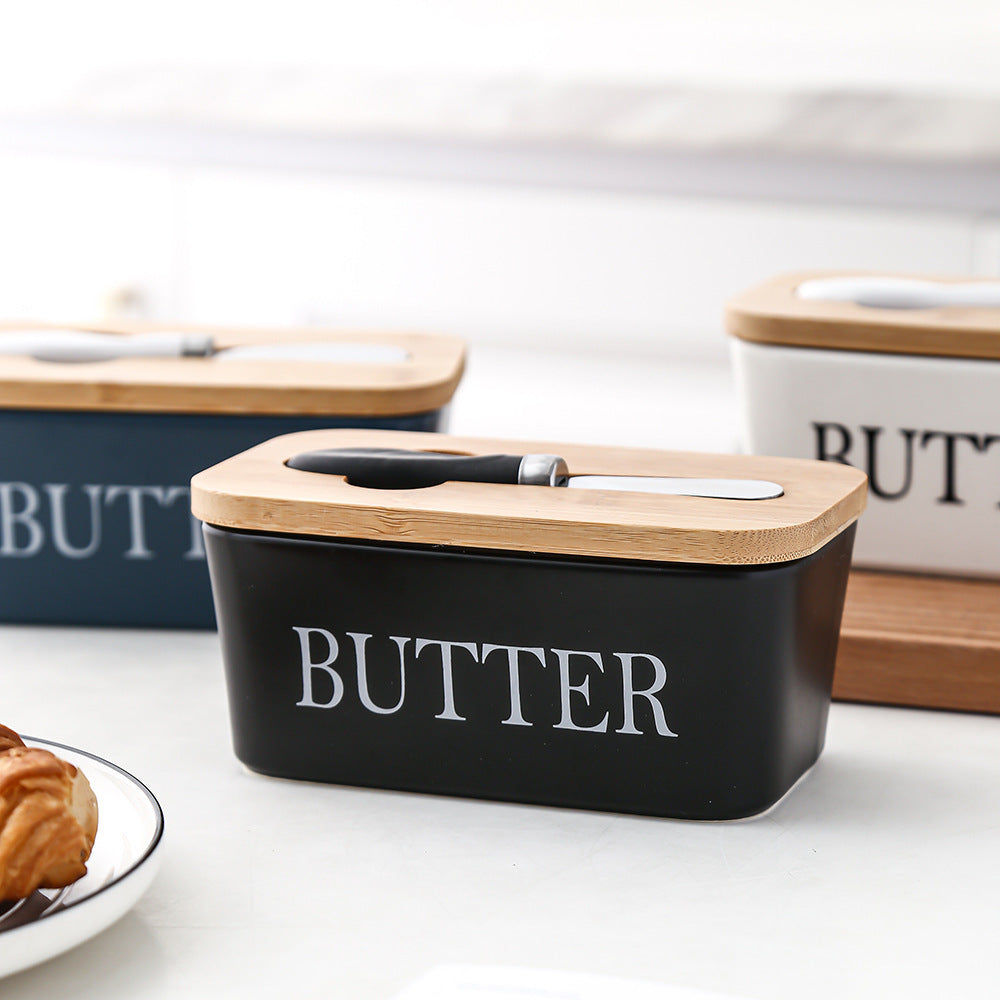 Butter Box Sealed Can Butter Bamboo Cover Cheese With Knife greenroot living