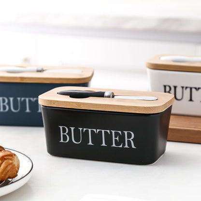 Butter Box Sealed Can Butter Bamboo Cover Cheese With Knife greenroot living