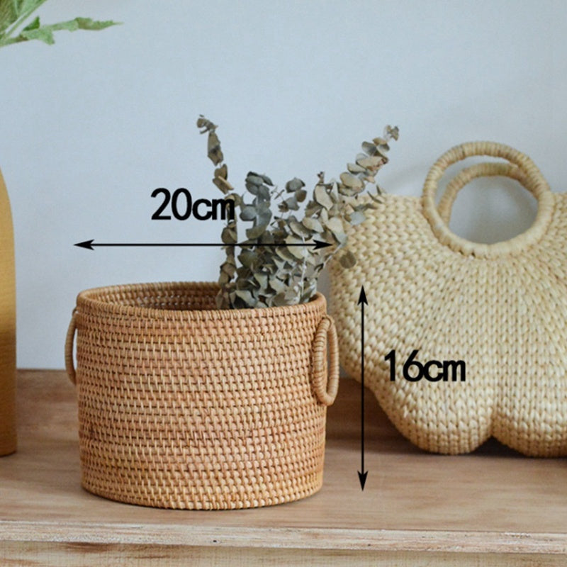 Vietnam Hand-woven Rattan Coffee Table Desk Remote Control Debris Storage Basket Round Storage Bucket greenroot living
