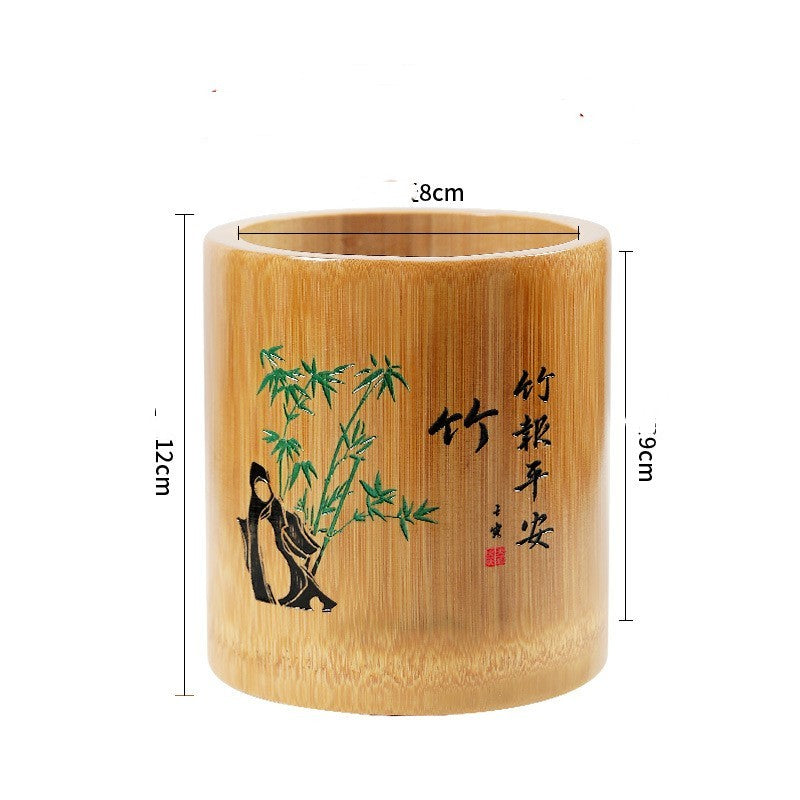 Bamboo Round Pen Container Office Desktop Creativity Ornaments greenroot living