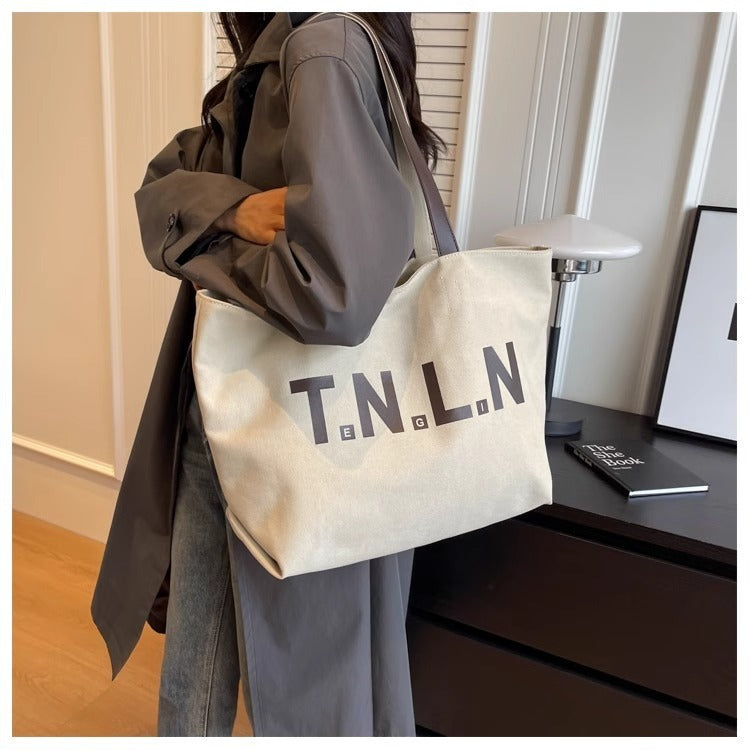 Letter Printed Totes Fashion Large Capacity Canvas Bags For Women All-match Handbag Commuting Shoulder Bag For College Students greenroot living