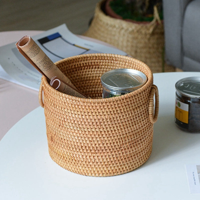 Vietnam Hand-woven Rattan Coffee Table Desk Remote Control Debris Storage Basket Round Storage Bucket greenroot living