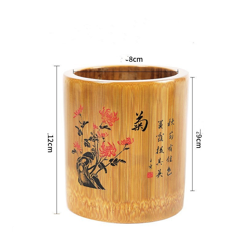 Bamboo Round Pen Container Office Desktop Creativity Ornaments greenroot living