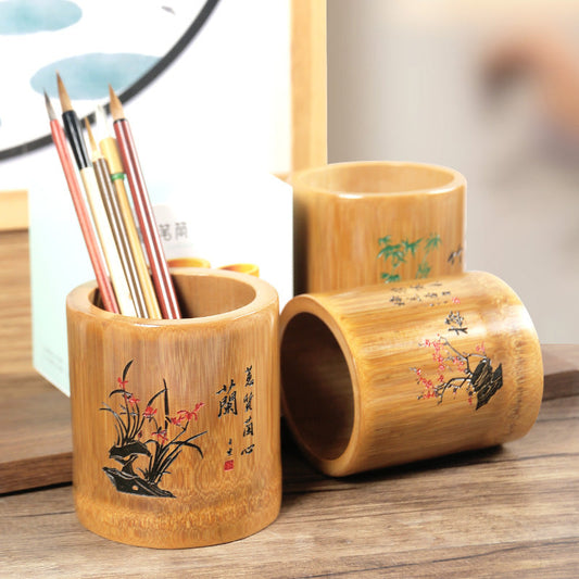 Bamboo Round Pen Container Office Desktop Creativity Ornaments greenroot living