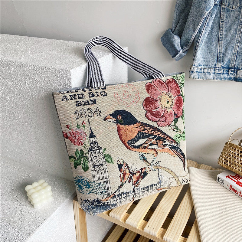 Shopping Bag Cartoon Embroidered Large Shoulder  For Women