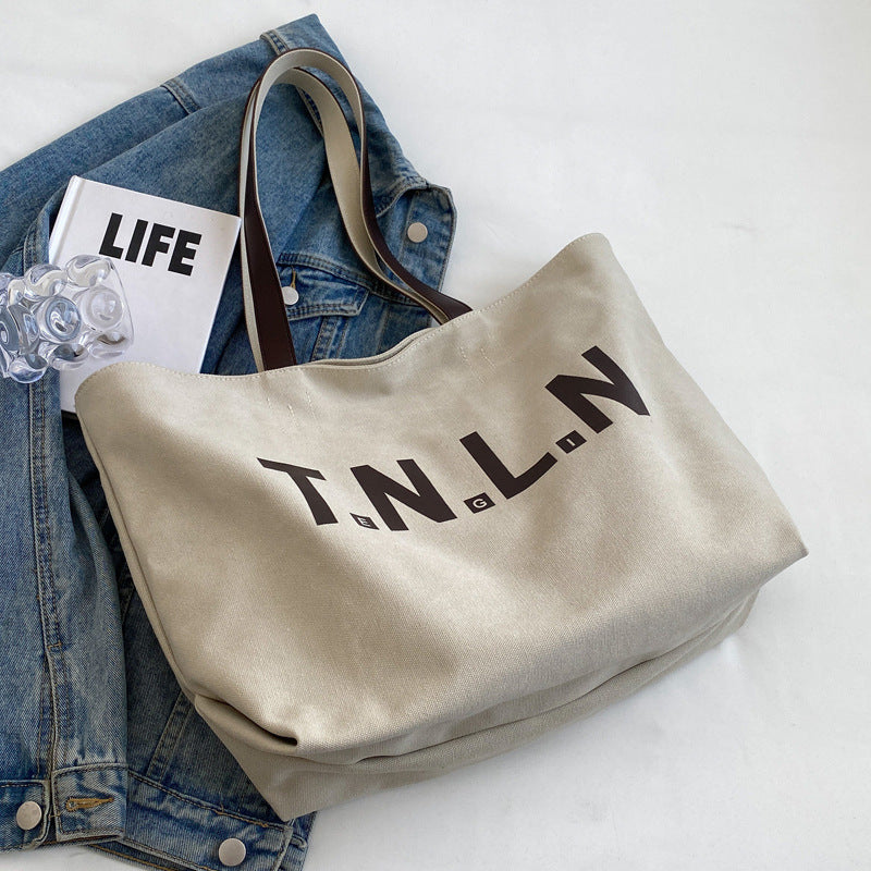 Letter Printed Totes Fashion Large Capacity Canvas Bags For Women All-match Handbag Commuting Shoulder Bag For College Students greenroot living